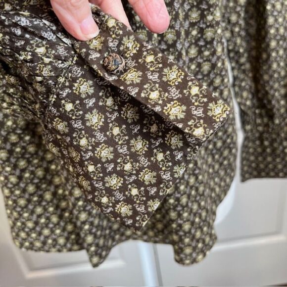 Rebecca Taylor Feather Fleur Ruched Smocked Mock Neck Cotton Blouse Size 10 - Picture 4 of 14